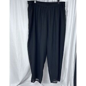 Roamans Womens Chiffon Wide Leg Pants 26W Black Pull On Lined Elastic Waist